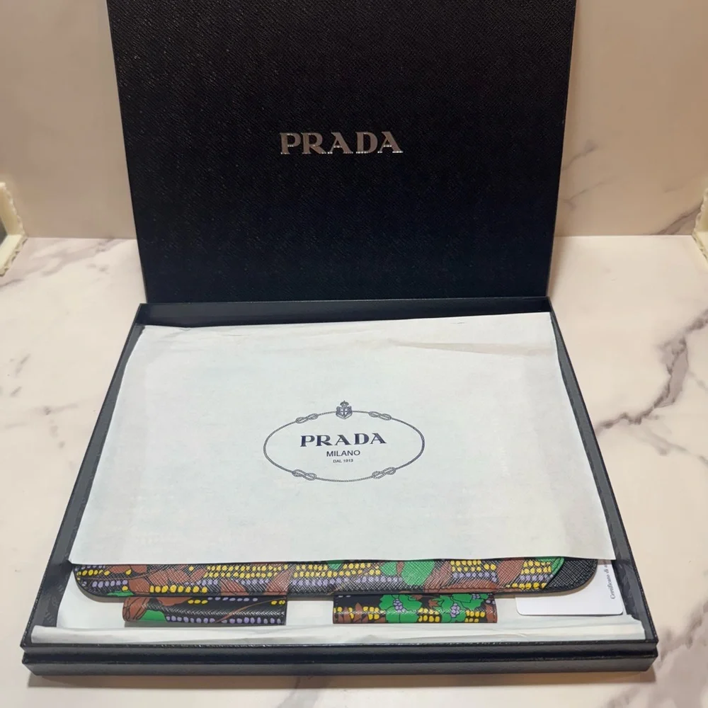 Prada Saffiano Leather Flower Print iPad Tablet Case New